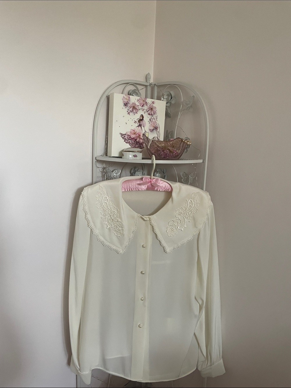 🫖✨Vintage Cream Lace Collar Blouse Size M - Picture 10 of 13
